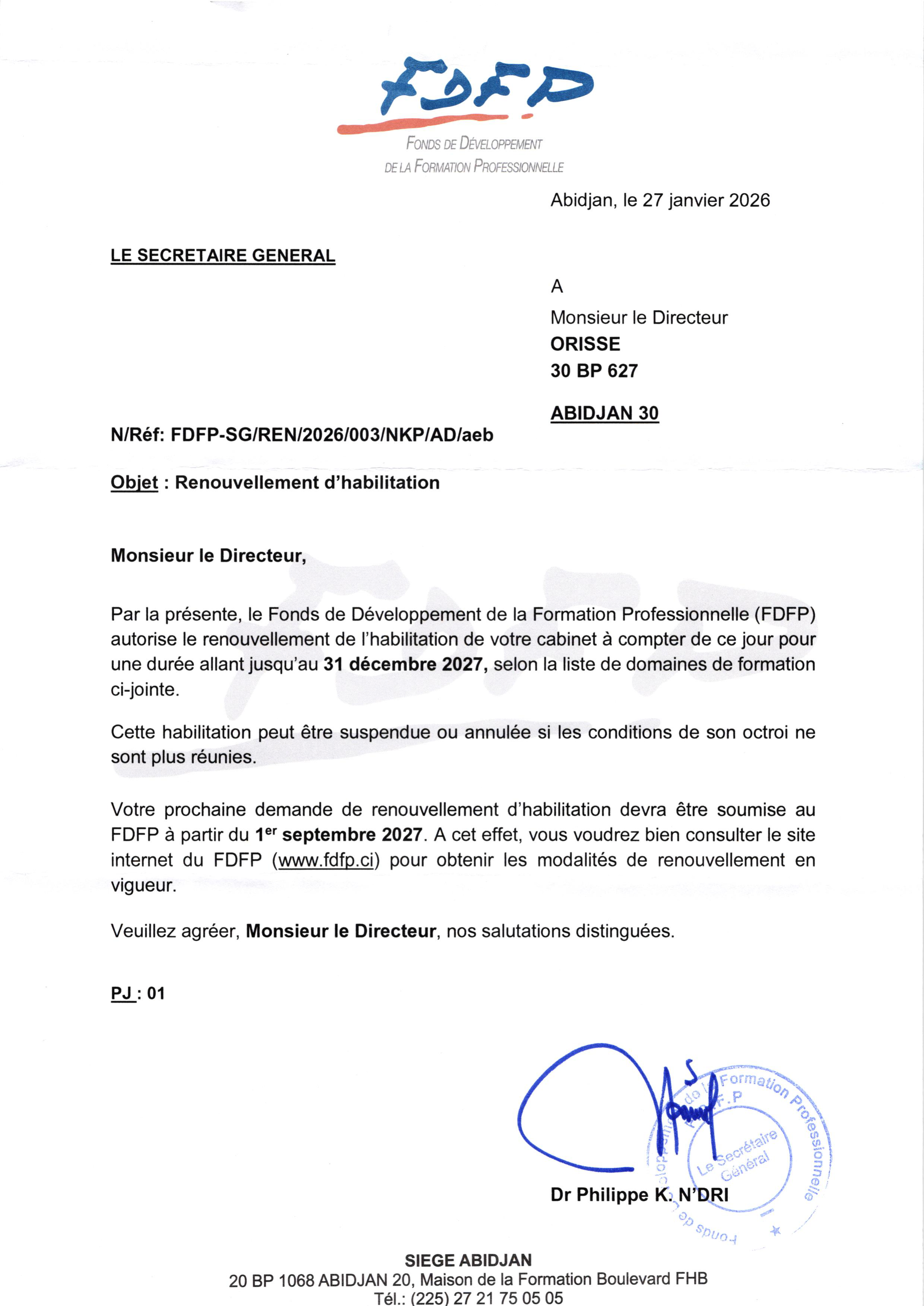 agrément FDFP page 1